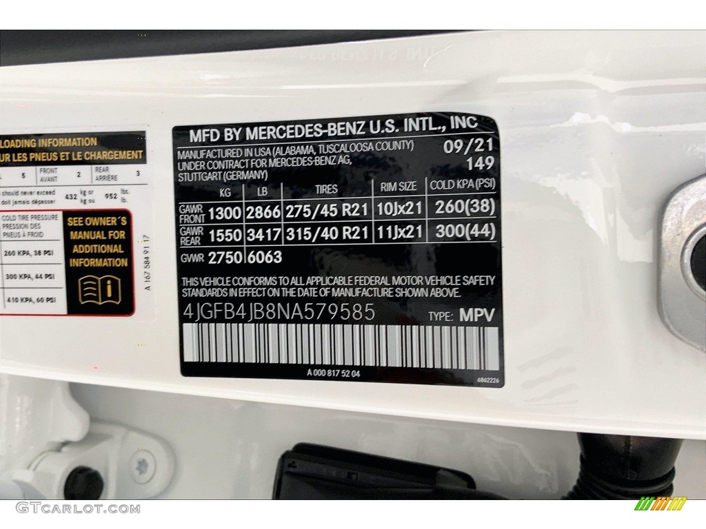 2022 GLE Color Code 149 for Polar White Photo #143189475