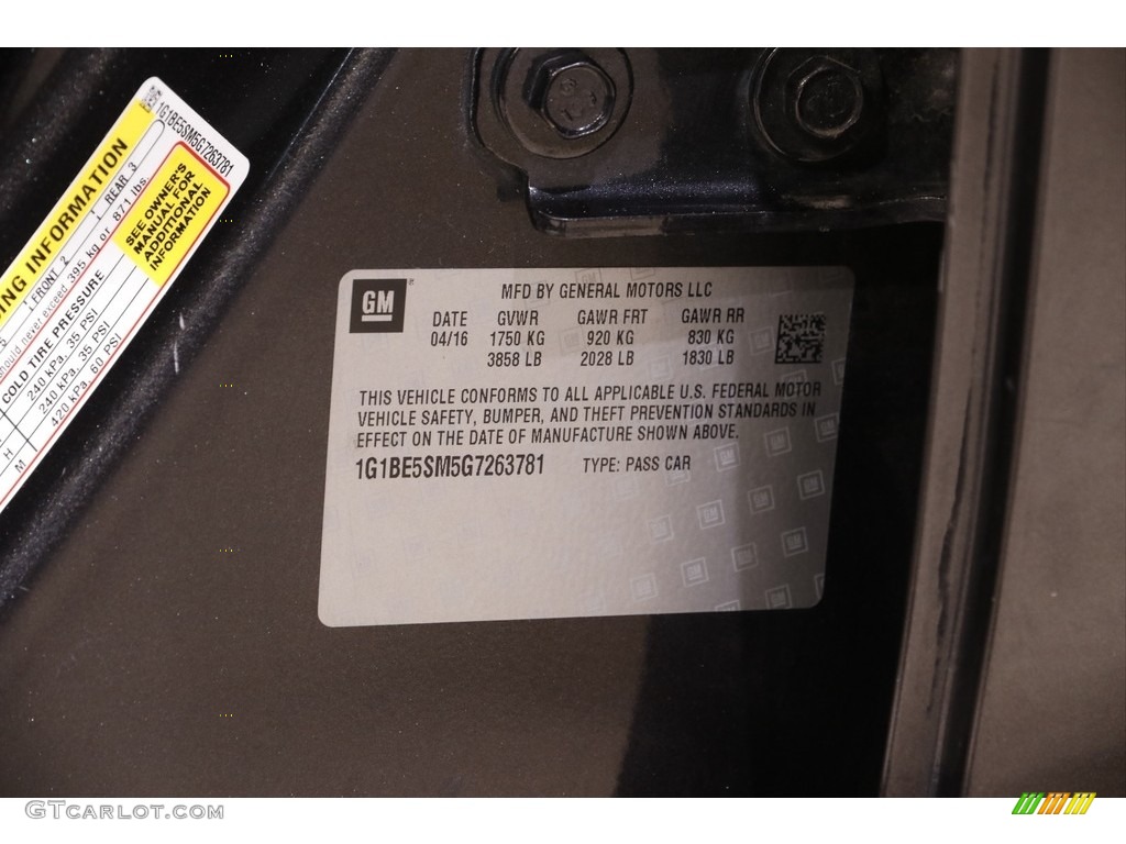 2016 Cruze LT Sedan - Tungsten Metallic / Jet Black photo #19