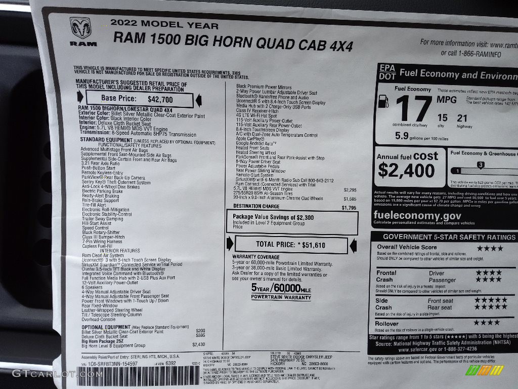 2022 1500 Big Horn Quad Cab 4x4 - Billet Silver Metallic / Black photo #30