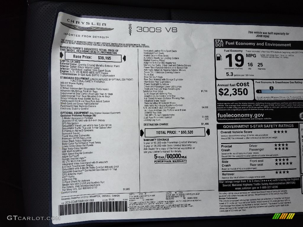 2021 Chrysler 300 S Window Sticker Photo #143194006