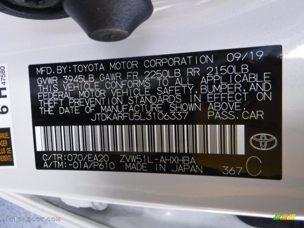 2020 Prius L Eco - Super White / Black photo #29
