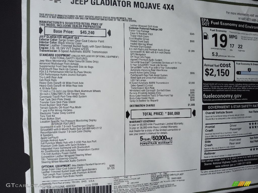 2021 Jeep Gladiator Mojave 4x4 Window Sticker Photo #143226360