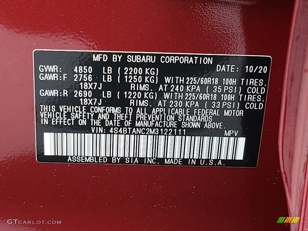 2021 Outback 2.5i Limited - Crimson Red Pearl / Slate Black photo #38