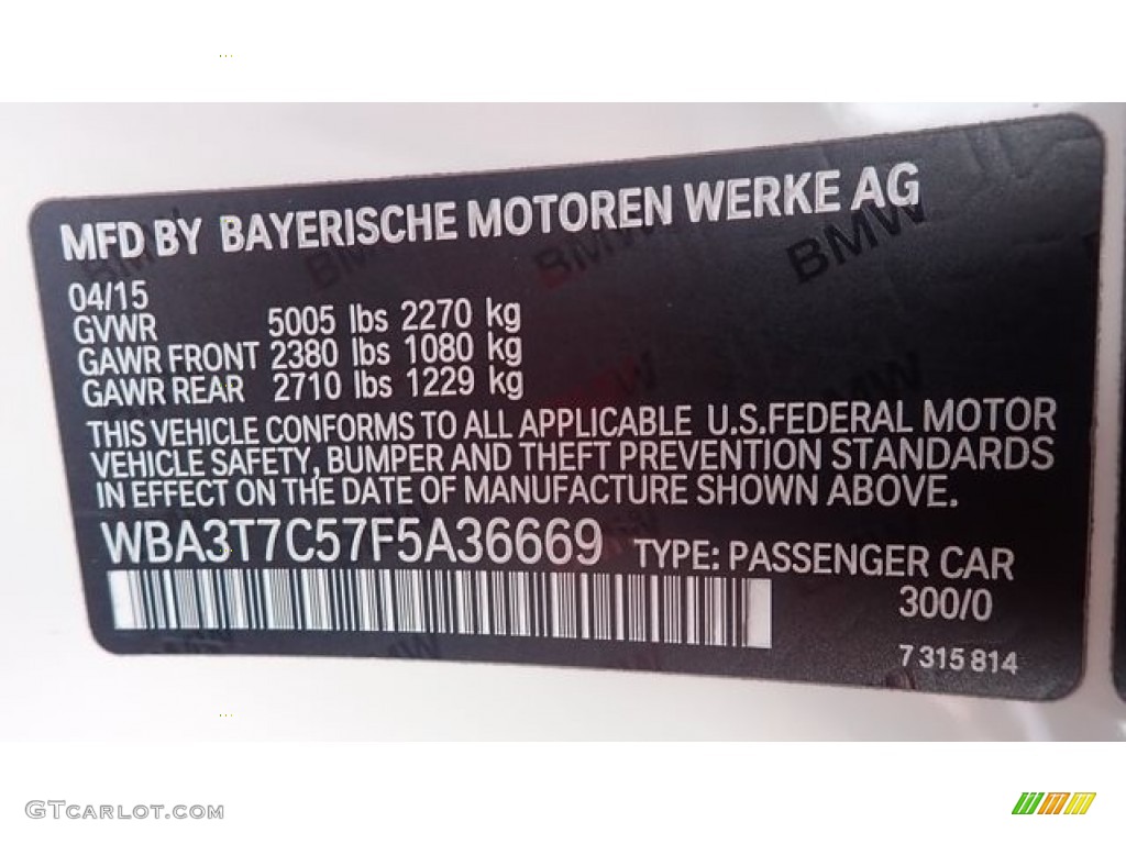 2015 4 Series Color Code 300 for Alpine White Photo #143244912
