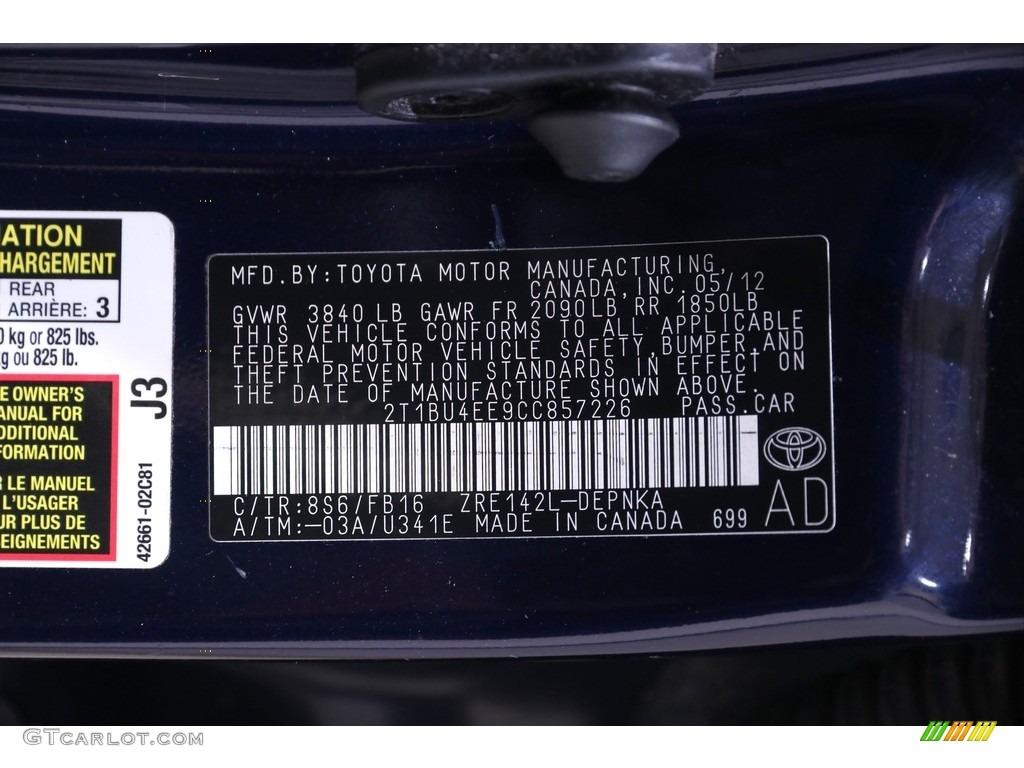 2012 Corolla S - Nautical Blue Metallic / Ash photo #18