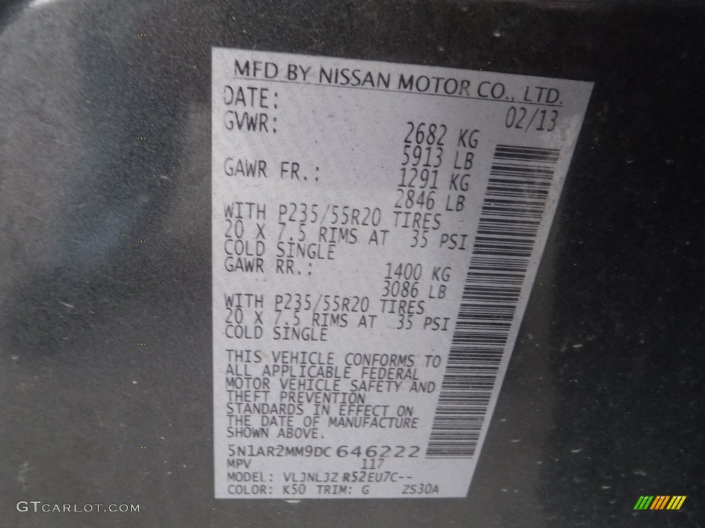 2013 Pathfinder Platinum 4x4 - Dark Slate / Charcoal photo #35