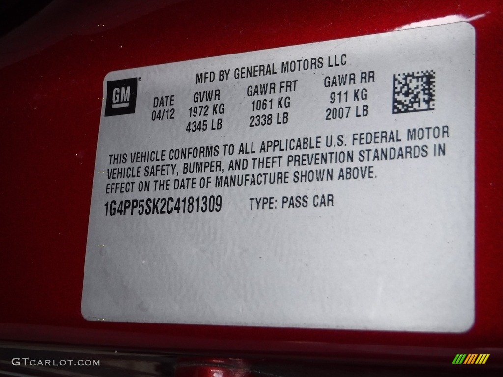 2012 Verano FWD - Crystal Red Tintcoat / Medium Titanium photo #28