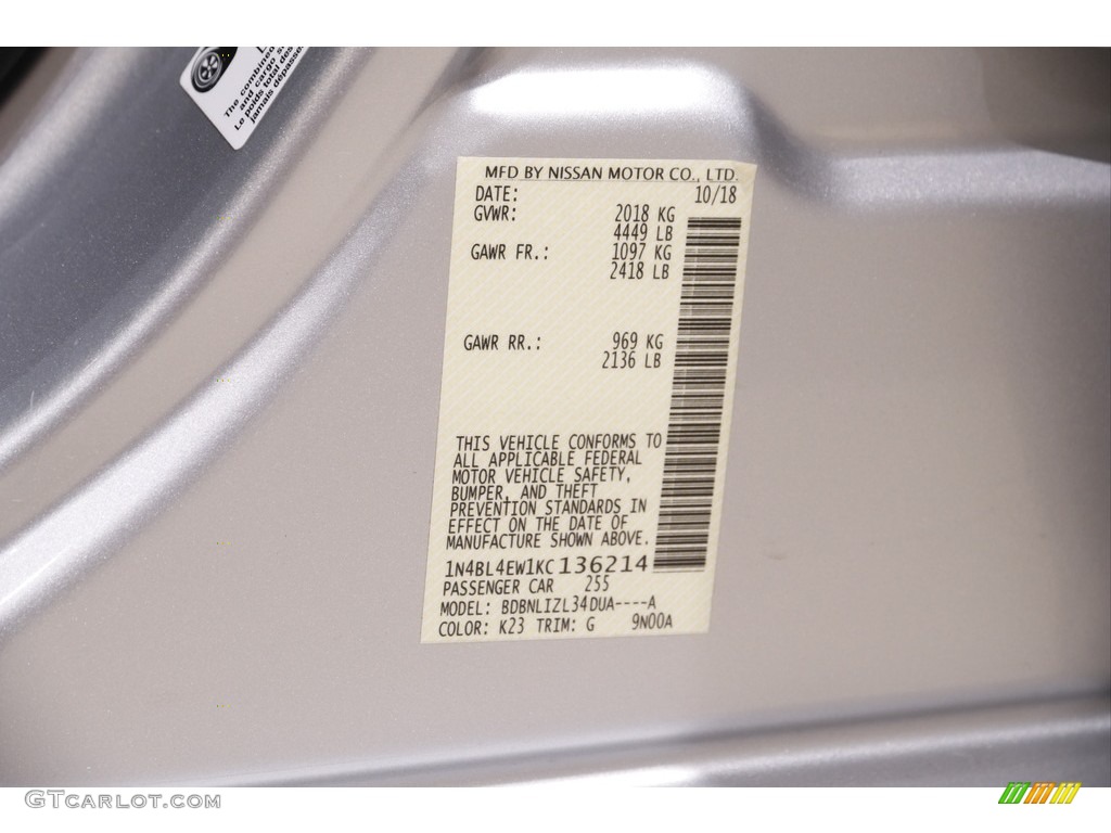 2019 Altima Color Code K23 for Brilliant Silver Metallic Photo #143266087
