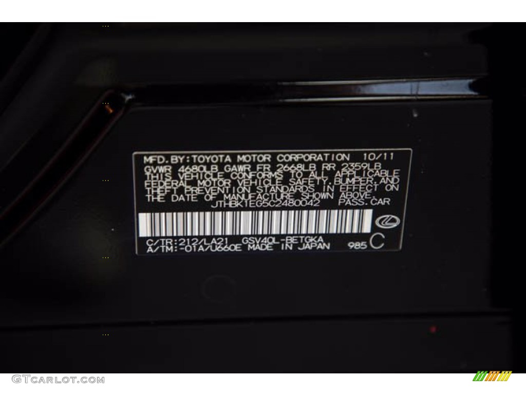 2012 ES 350 - Obsidian Black / Black photo #36