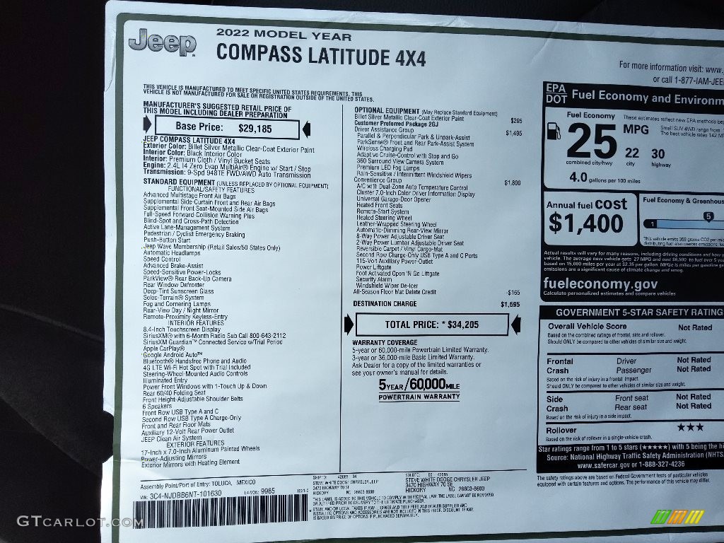 2022 Jeep Compass Latitude 4x4 Window Sticker Photo #143277357