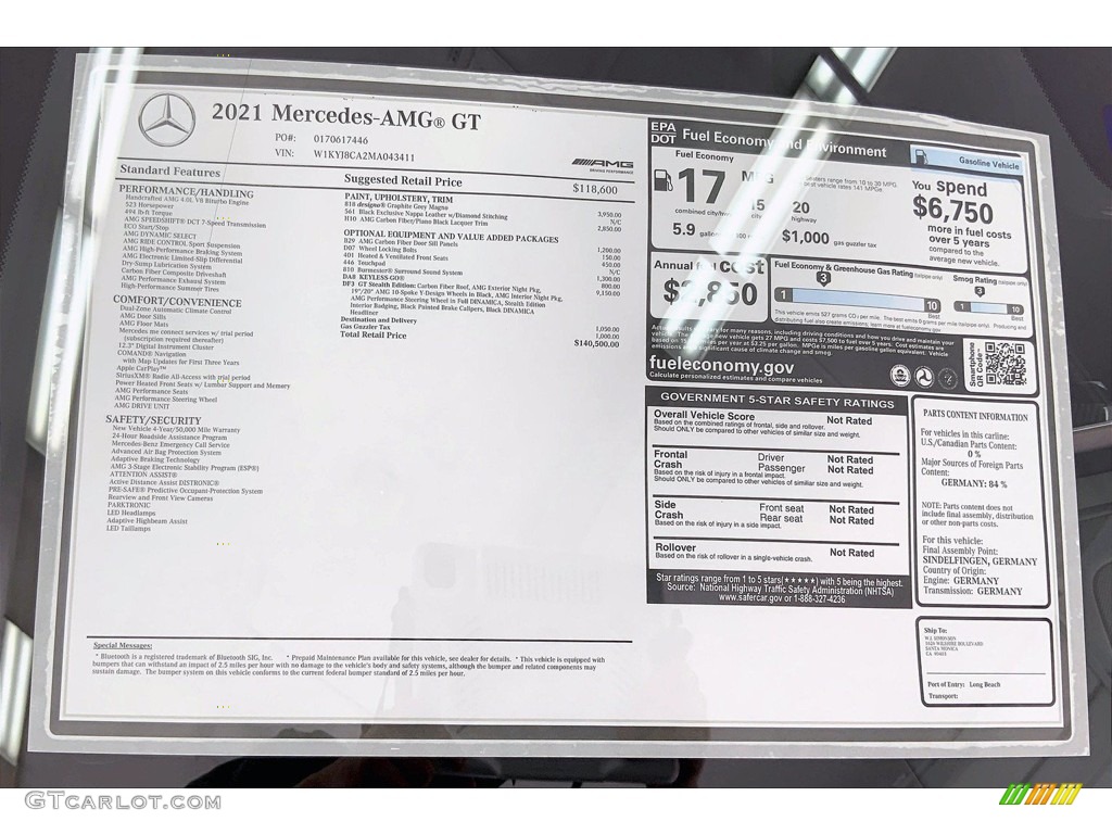 2021 Mercedes-Benz AMG GT Coupe Window Sticker Photo #143296058