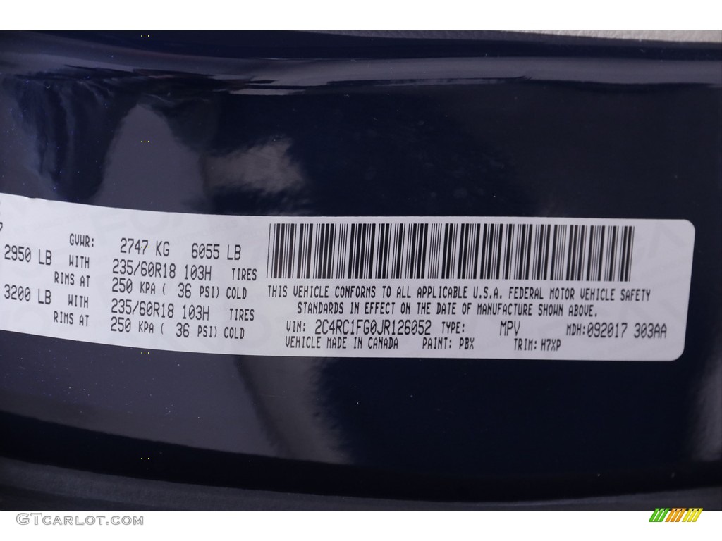 2018 Pacifica Touring Plus - Jazz Blue Pearl / Black/Alloy photo #24