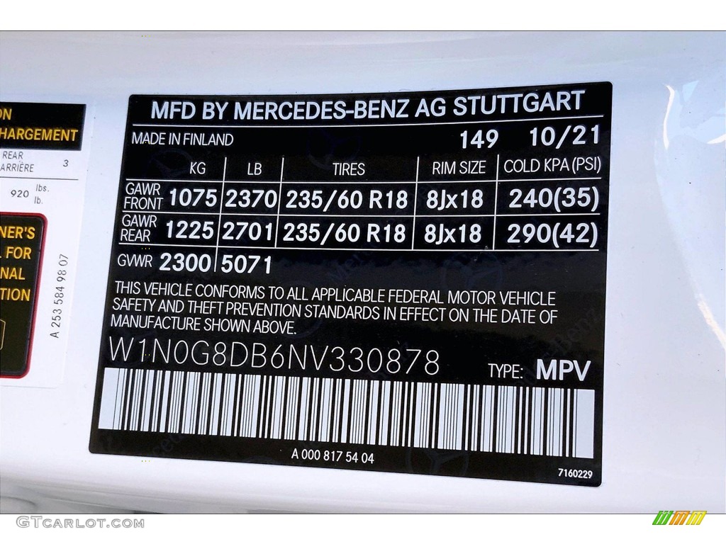 2022 GLC Color Code 149 for Polar White Photo #143301613