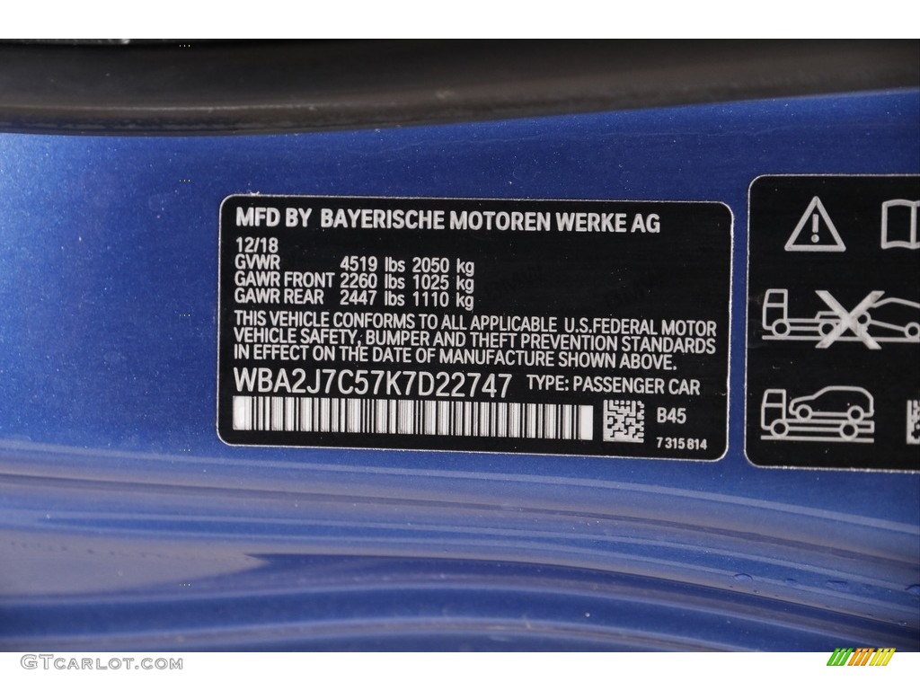 2019 2 Series Color Code B45 for Estoril Blue Metallic Photo #143312322