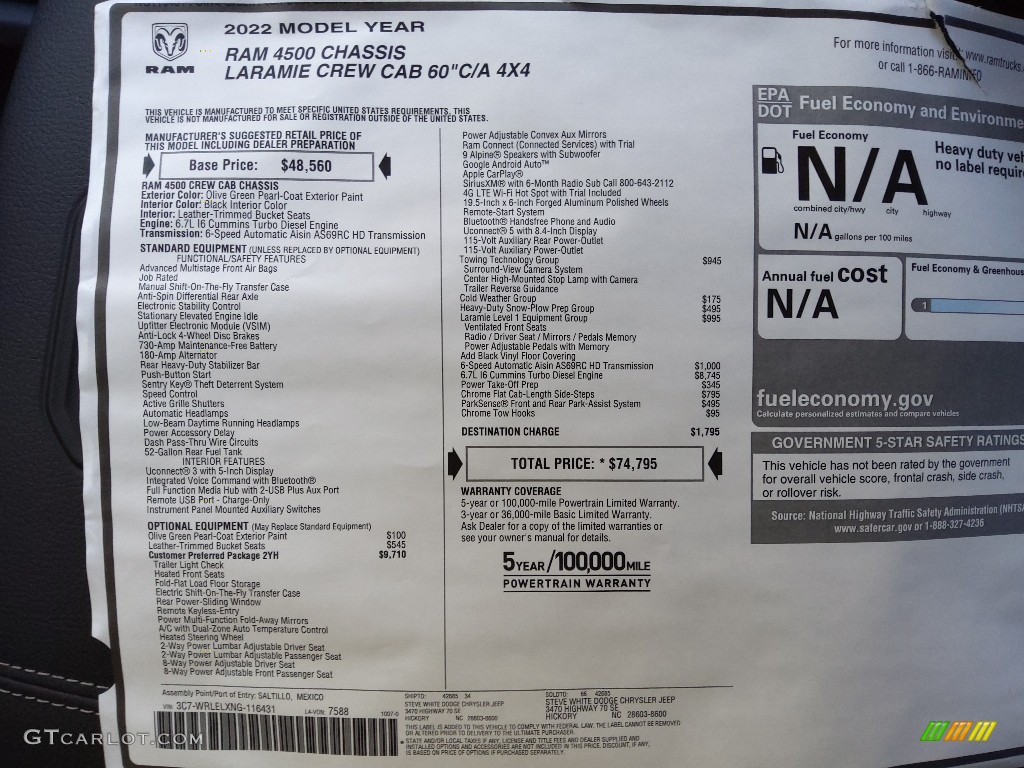 2022 Ram 4500 Laramie Crew Cab 4x4 Chassis Window Sticker Photos