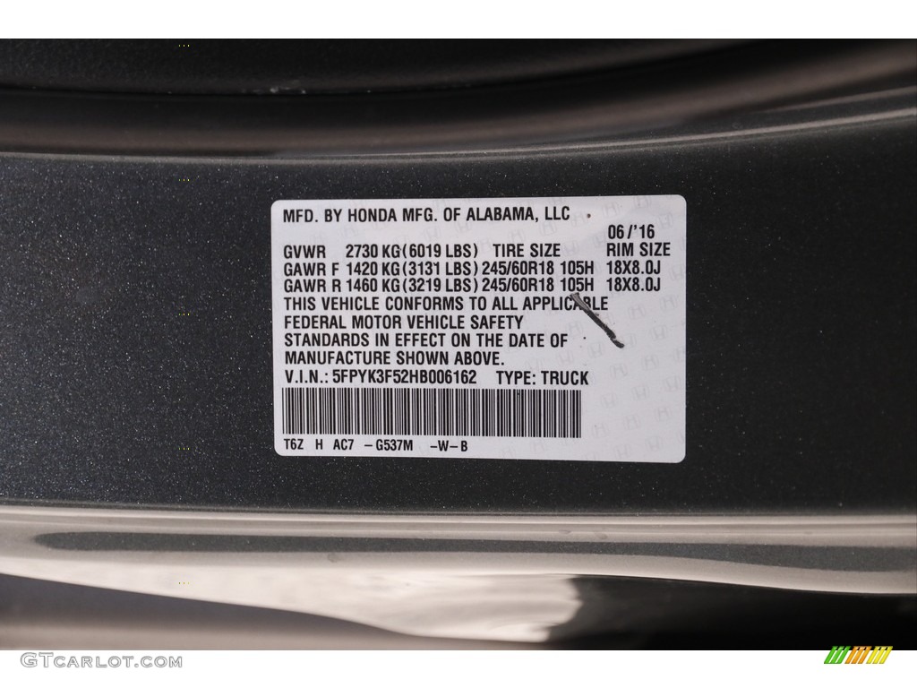 2017 Ridgeline Color Code G537M for Forest Mist Metallic Photo #143320505