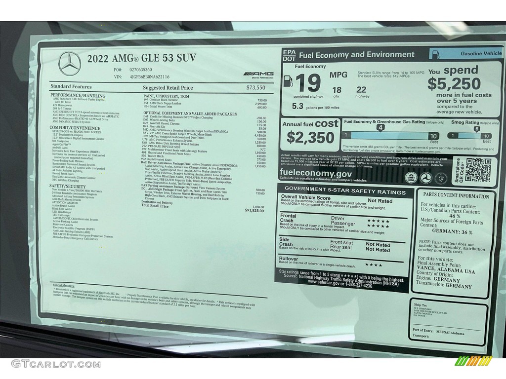 2022 Mercedes-Benz GLE 53 AMG 4Matic Window Sticker Photo #143332241