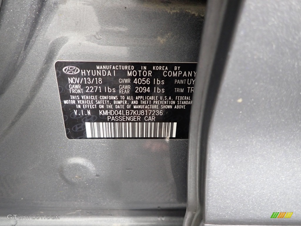 2019 Elantra Sport - Galactic Gray / Black photo #42