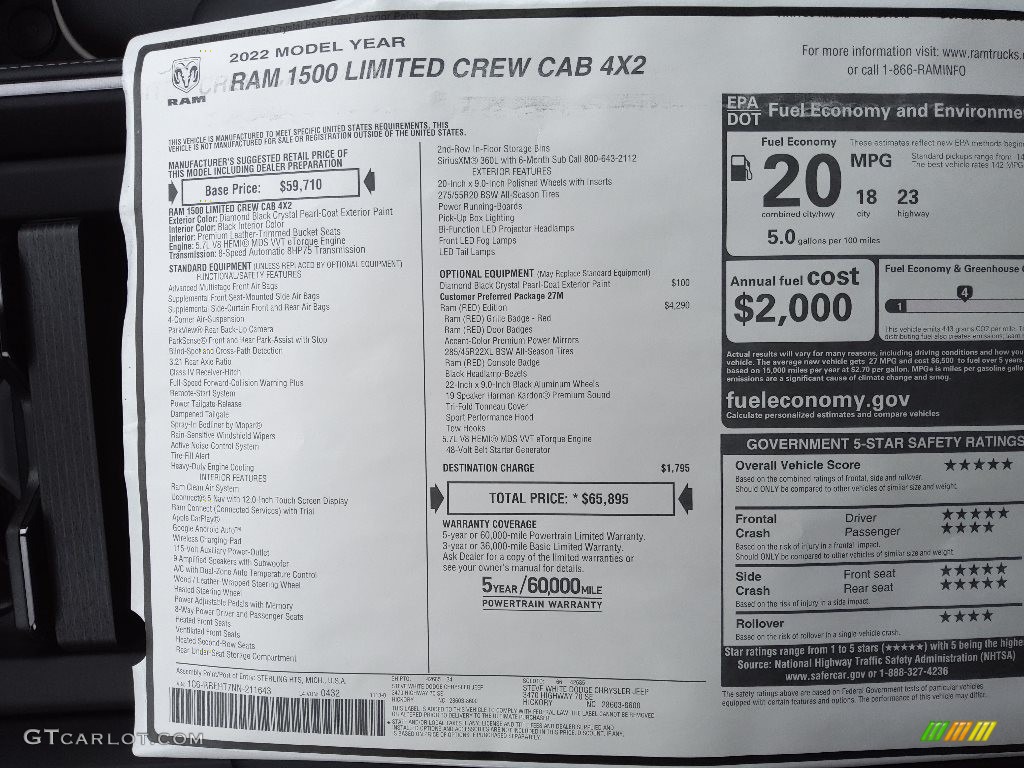 2022 Ram 1500 Limited RED Edition Crew Cab Window Sticker Photo #143354580