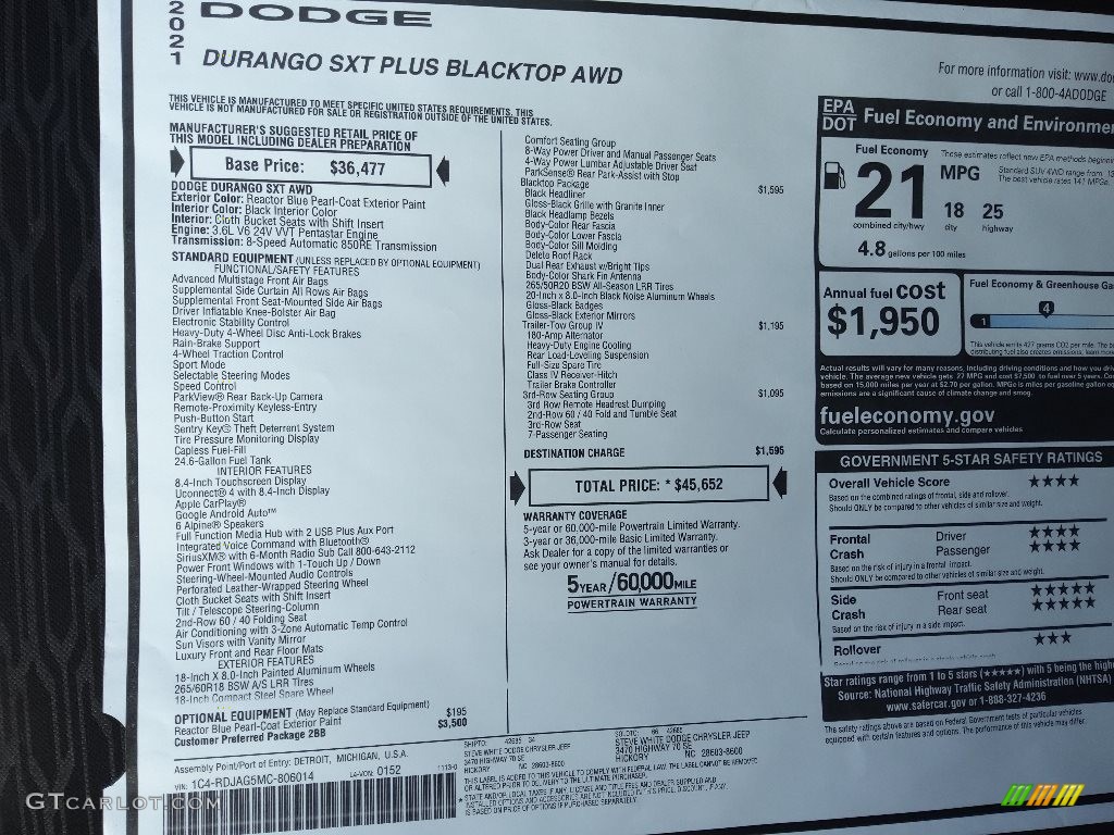 2021 Durango SXT Plus Blacktop AWD - Reactor Blue Pearl / Black photo #27