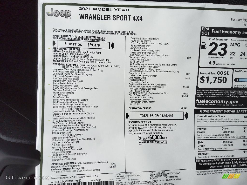 2021 Wrangler Sport 4x4 - Black / Black photo #27