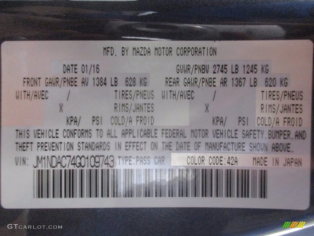 2016 Mazda MX-5 Miata Club Roadster Color Code Photos