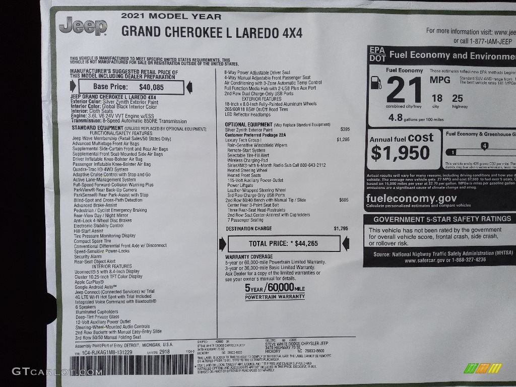 2021 Grand Cherokee L Laredo 4x4 - Silver Zynith / Black photo #28