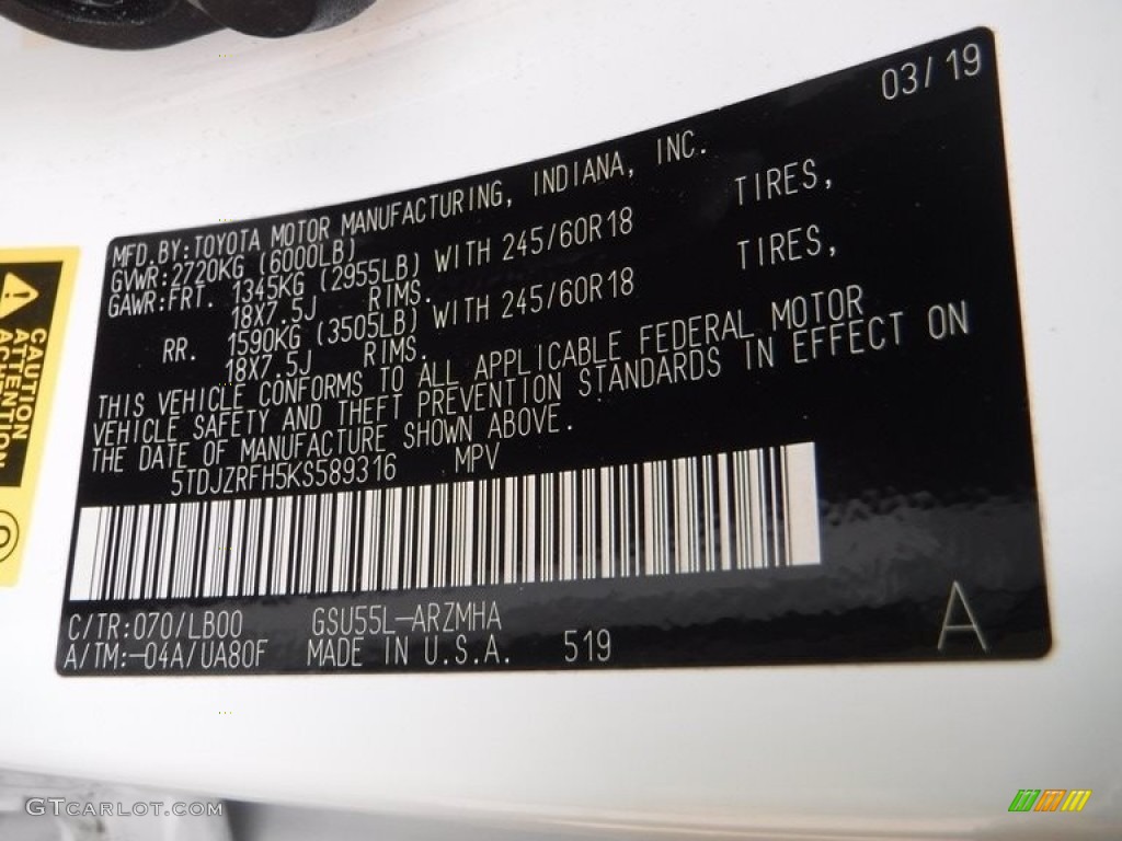 2019 Highlander XLE AWD - Blizzard Pearl White / Almond photo #34