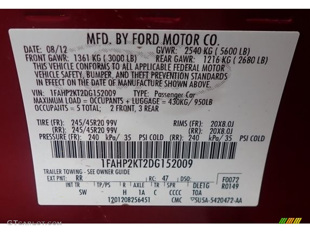 2013 Taurus SHO AWD - Ruby Red Metallic / Charcoal Black photo #46
