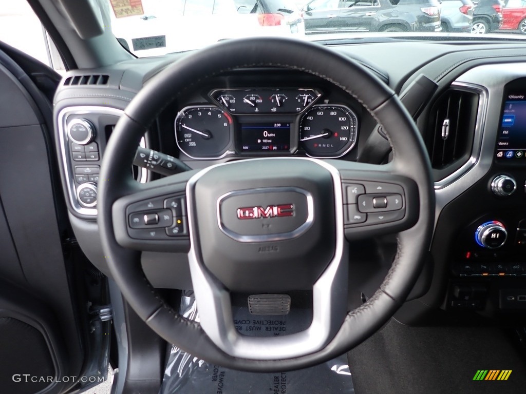 2021 GMC Sierra 1500 SLE Crew Cab 4WD Jet Black Steering Wheel Photo #143370365