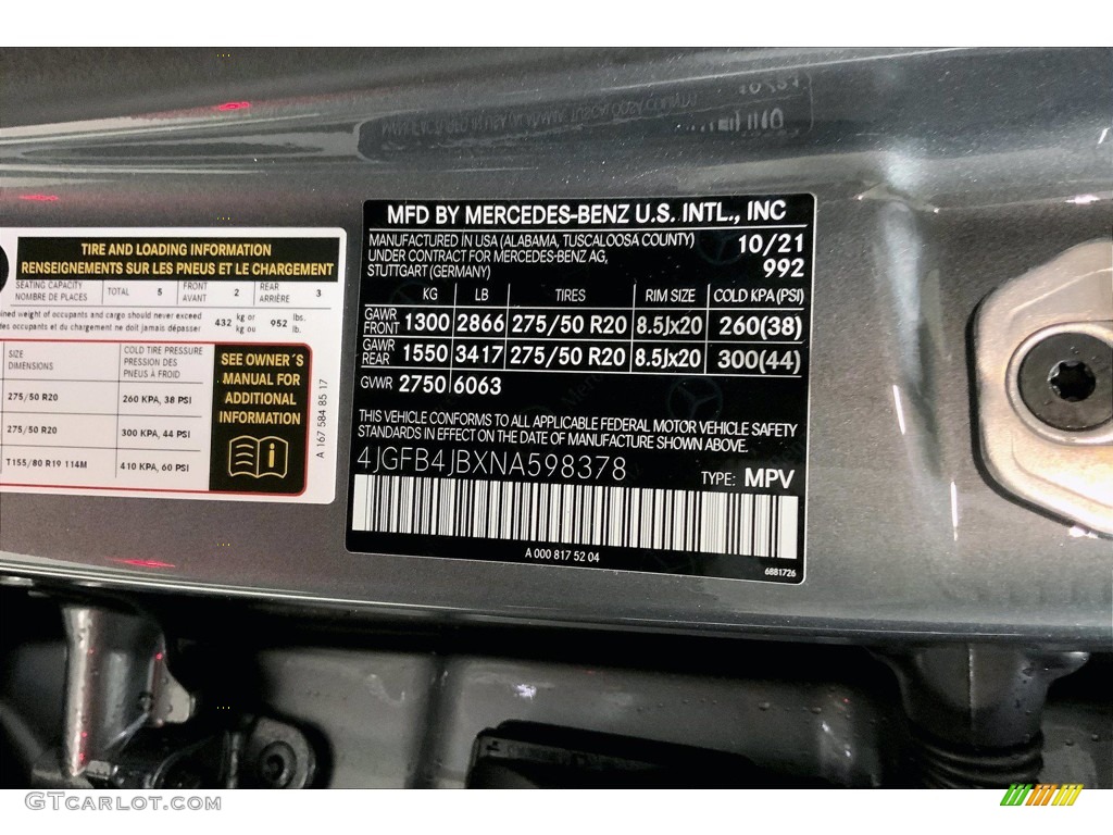 2022 GLE Color Code 992 for Selenite Gray Metallic Photo #143371223