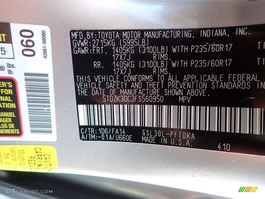 2015 Sienna L - Silver Sky Metallic / Black photo #15