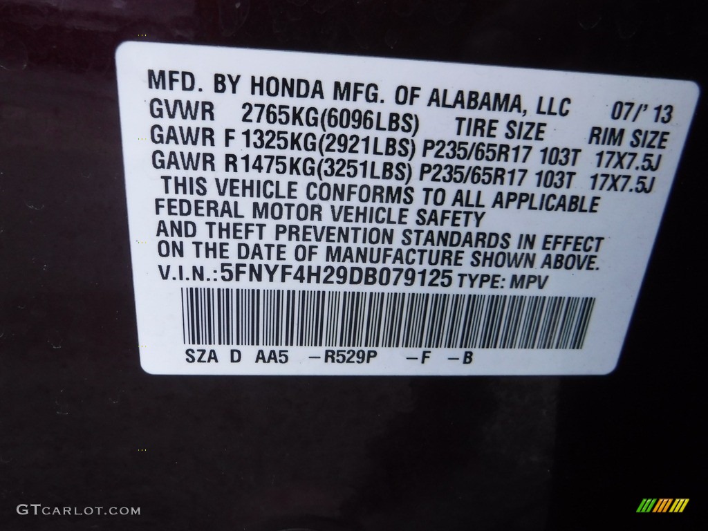 2013 Pilot LX 4WD - Dark Cherry Pearl / Beige photo #29