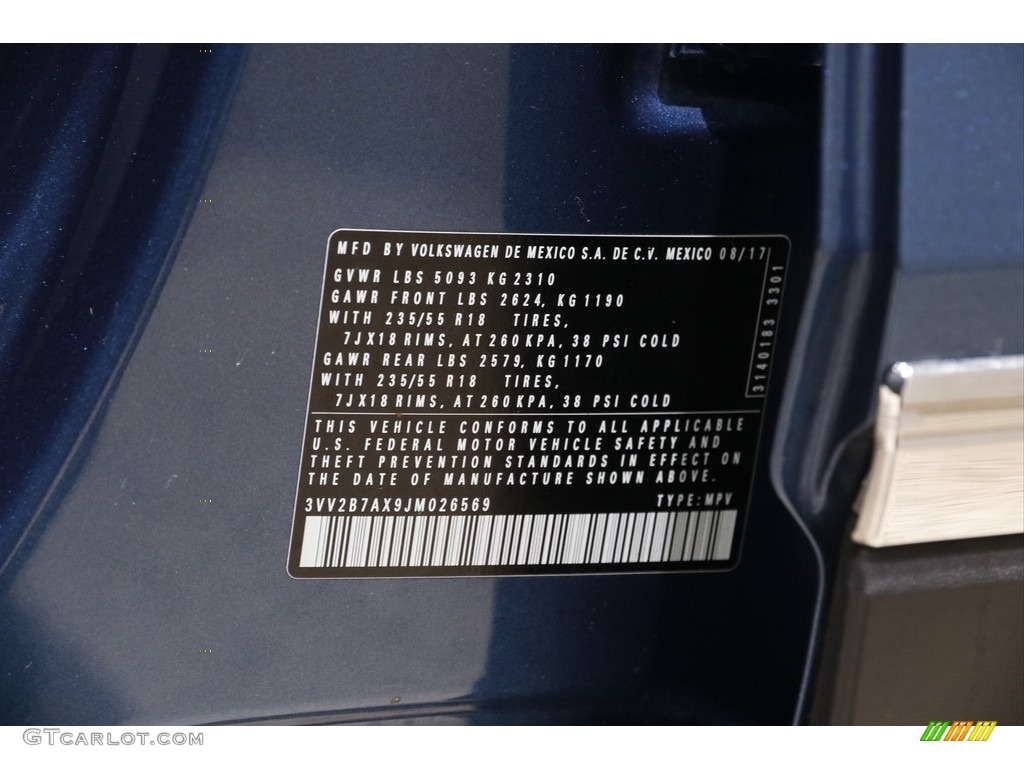 2018 Tiguan SEL 4MOTION - Silk Blue Metallic / Titan Black photo #18