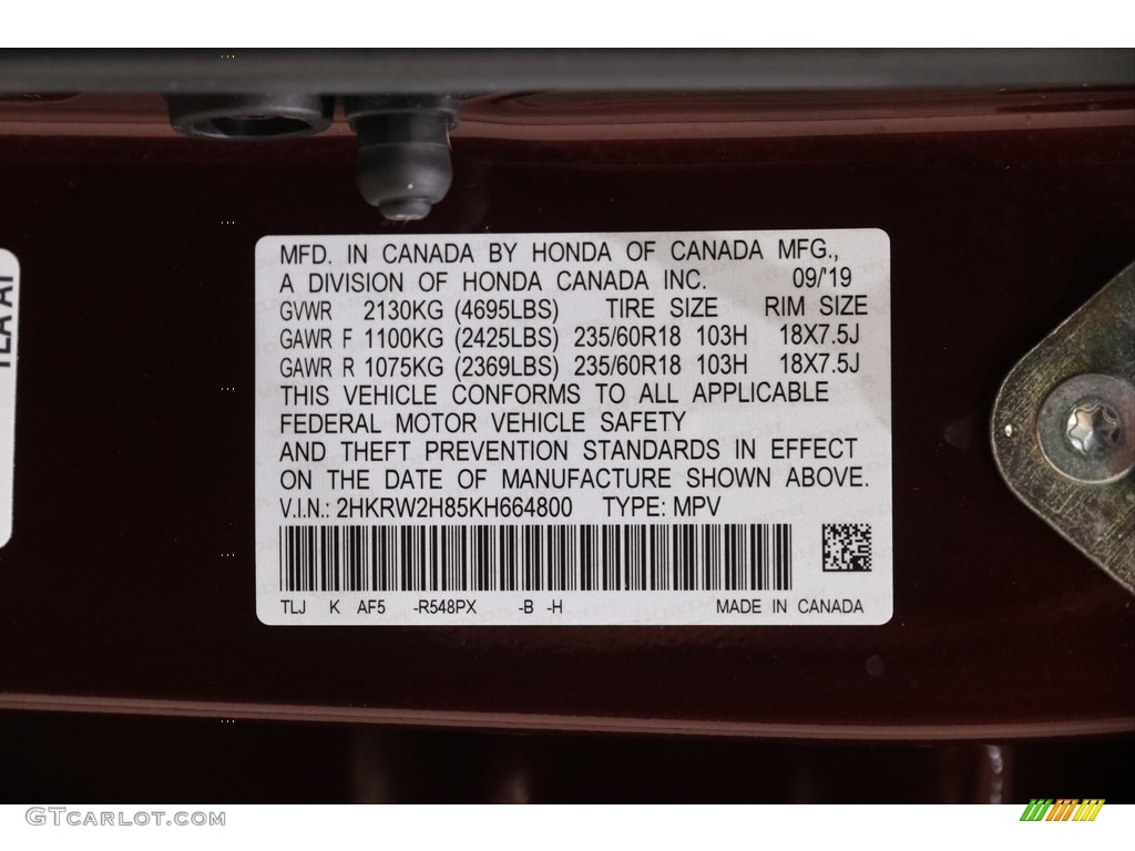 2019 CR-V EX-L AWD - Basque Red Pearl II / Gray photo #19