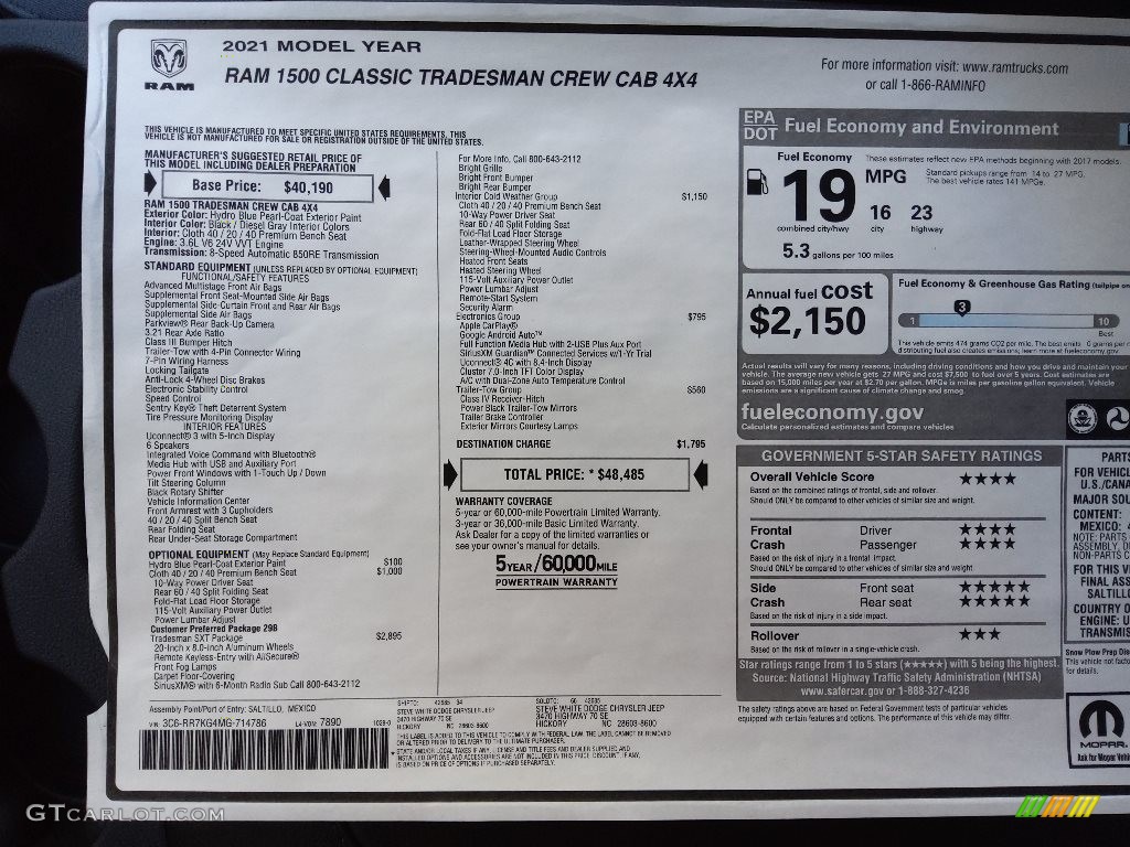 2021 1500 Classic Crew Cab 4x4 - Hydro Blue Pearl / Diesel Gray/Black photo #28
