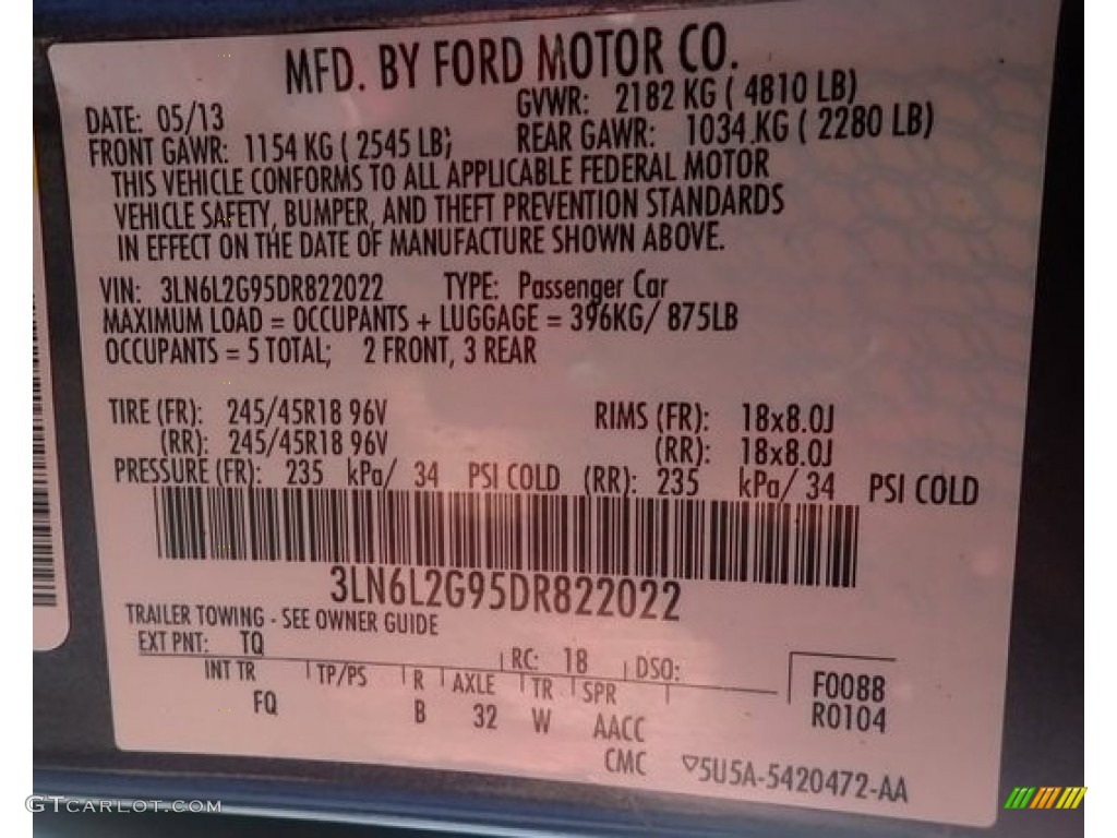 2013 Lincoln MKZ 2.0L EcoBoost FWD Color Code Photos