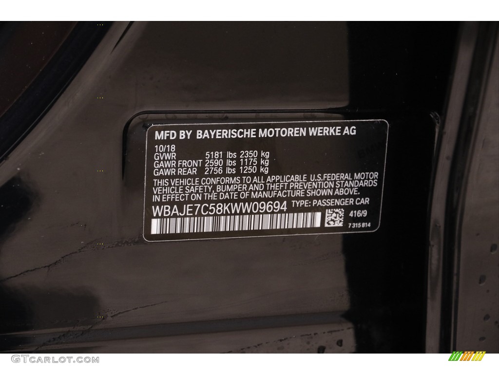 2019 5 Series Color Code 416 for Carbon Black Metallic Photo #143408688
