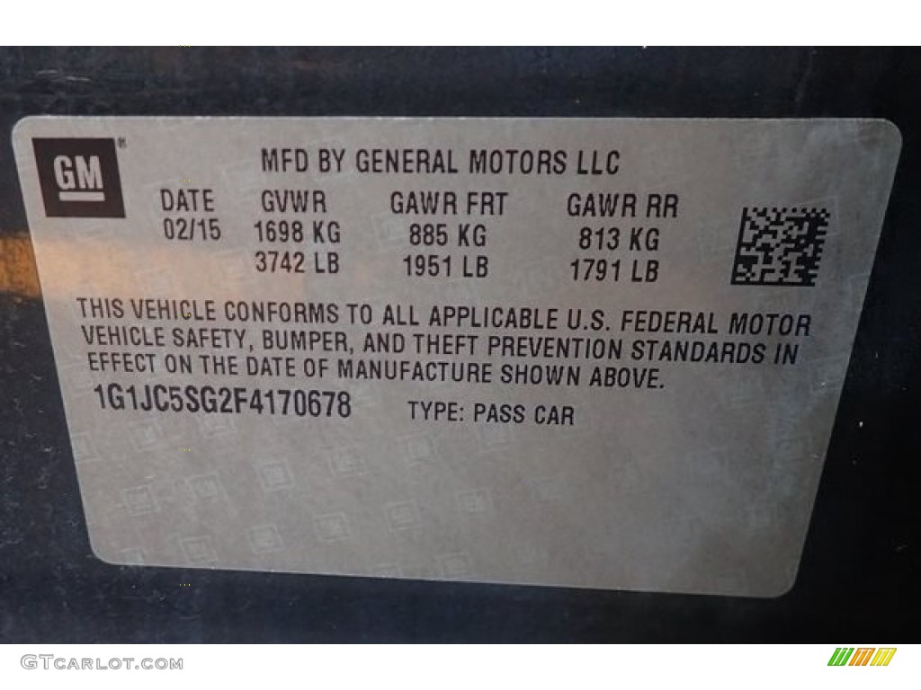 2015 Sonic LT Sedan - Ashen Gray Metallic / Jet Black/Brick photo #42