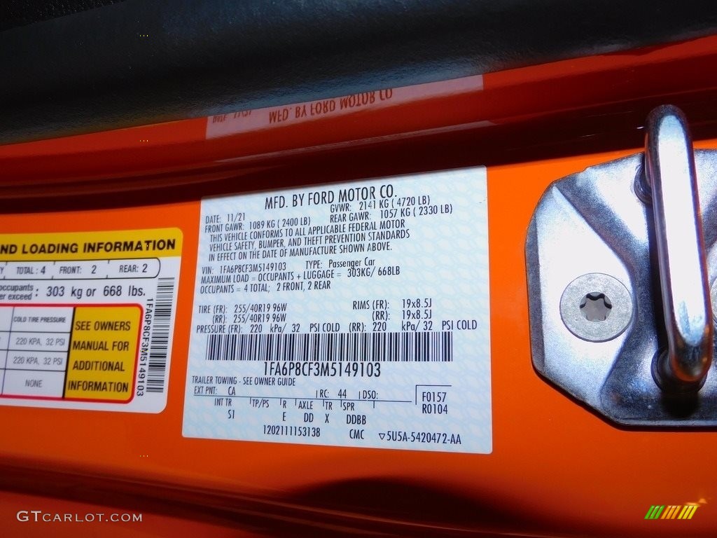2021 Mustang Color Code CA for Twister Orange Tri-Coat Photo #143414362