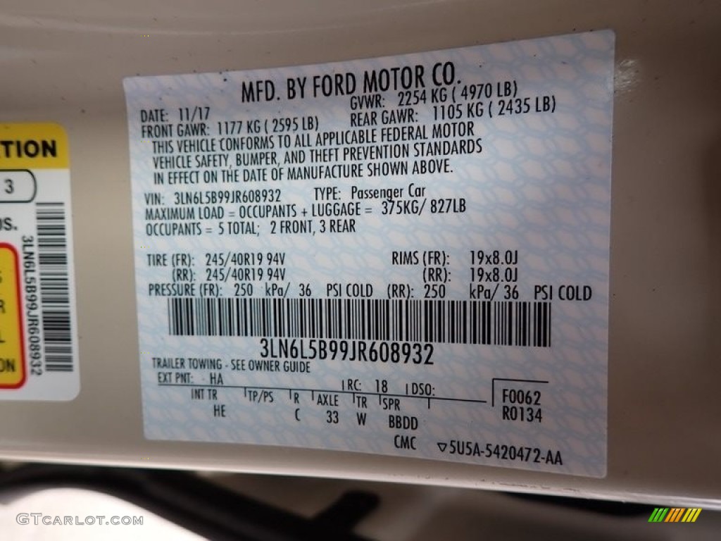 2018 MKZ Color Code HA for Ivory Pearl Photo #143421712