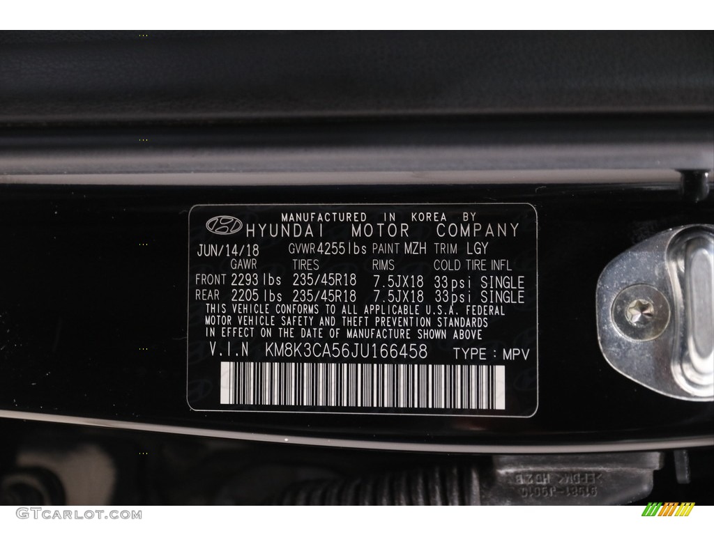 2018 Hyundai Kona Limited AWD Color Code Photos