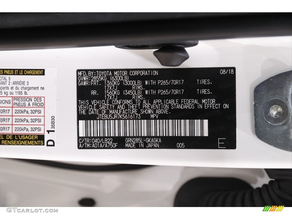2019 Toyota 4Runner SR5 Premium 4x4 Color Code Photos