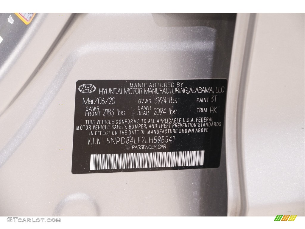 2020 Elantra Color Code 3T for Stellar Silver Photo #143455908