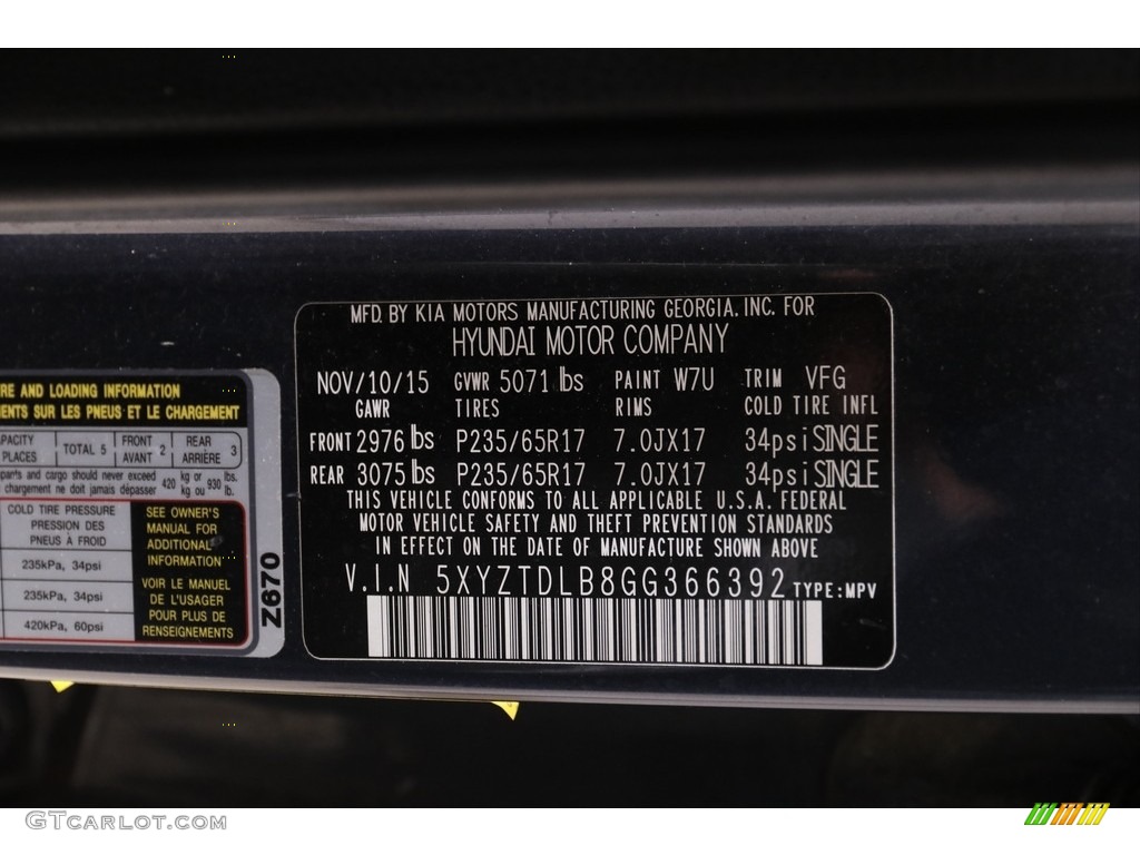 2016 Santa Fe Sport Color Code W7U for Marlin Blue Photo #143461474