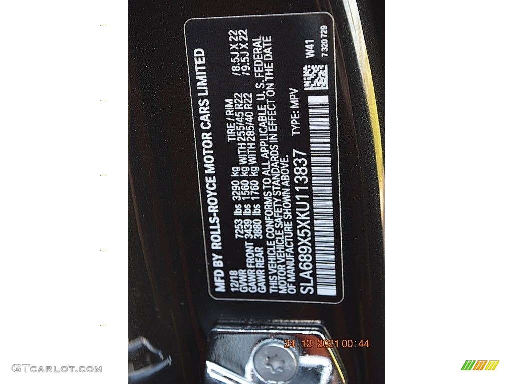 2019 Cullinan Color Code W41 for Infinity Black Photo #143469908