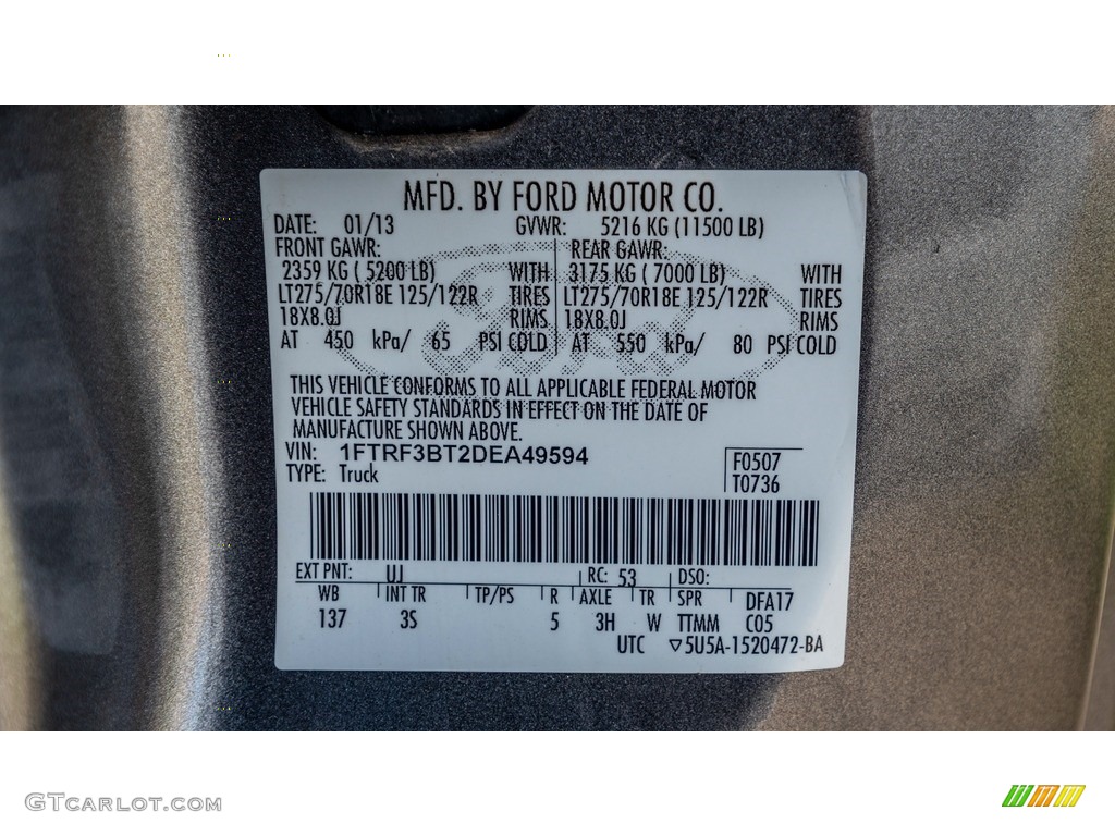 2013 Ford F350 Super Duty XLT Regular Cab 4x4 Color Code Photos