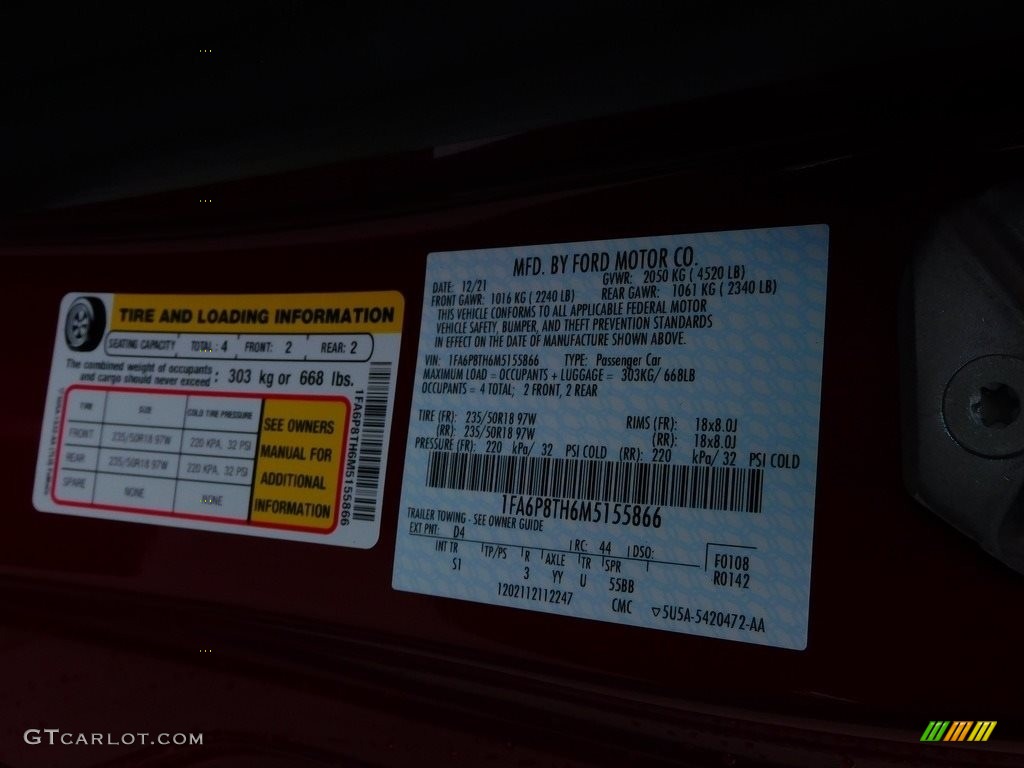 2021 Mustang Color Code D4 for Rapid Red Metallic Photo #143484665