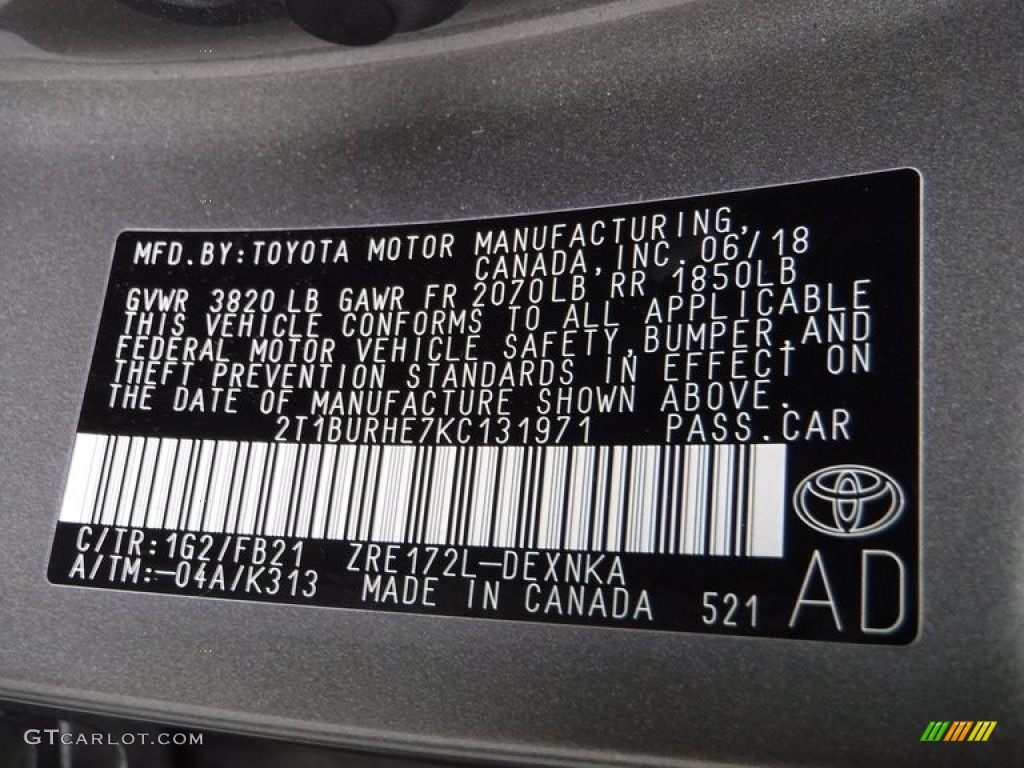 2019 Corolla LE - Falcon Gray metallic / Black photo #26