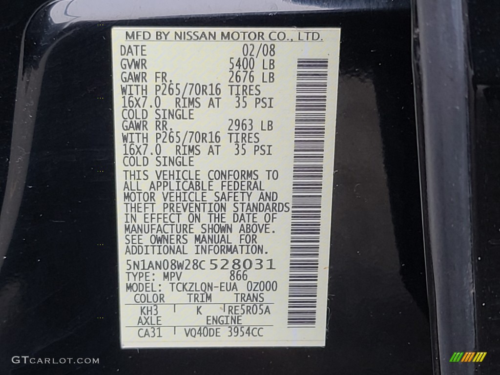2008 Nissan Xterra S 4x4 Color Code Photos